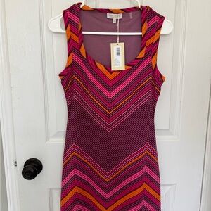 Ramy Brook Pink & Orange Chevron Tank Mini Dress